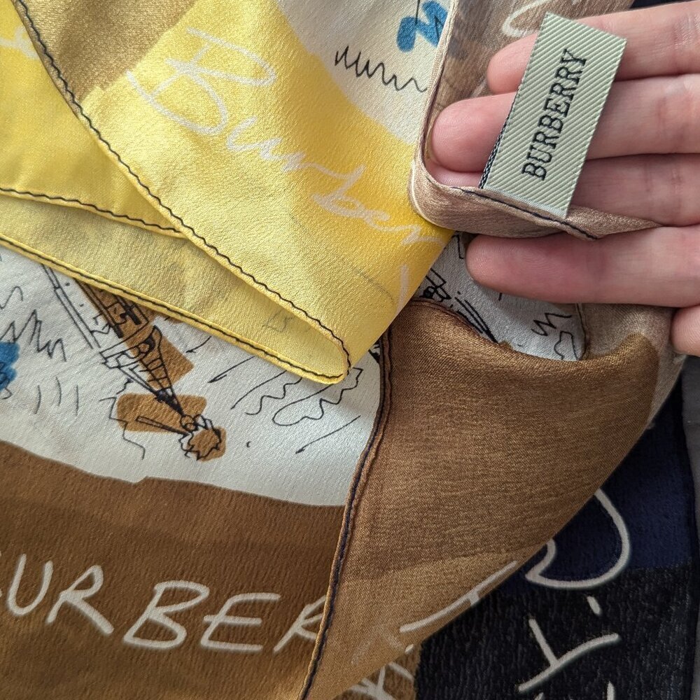 Burberry 100% Silk Scarf London Theme - Picture 3 of 10